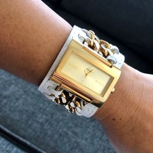 White Leather Guess Cuff Watch
